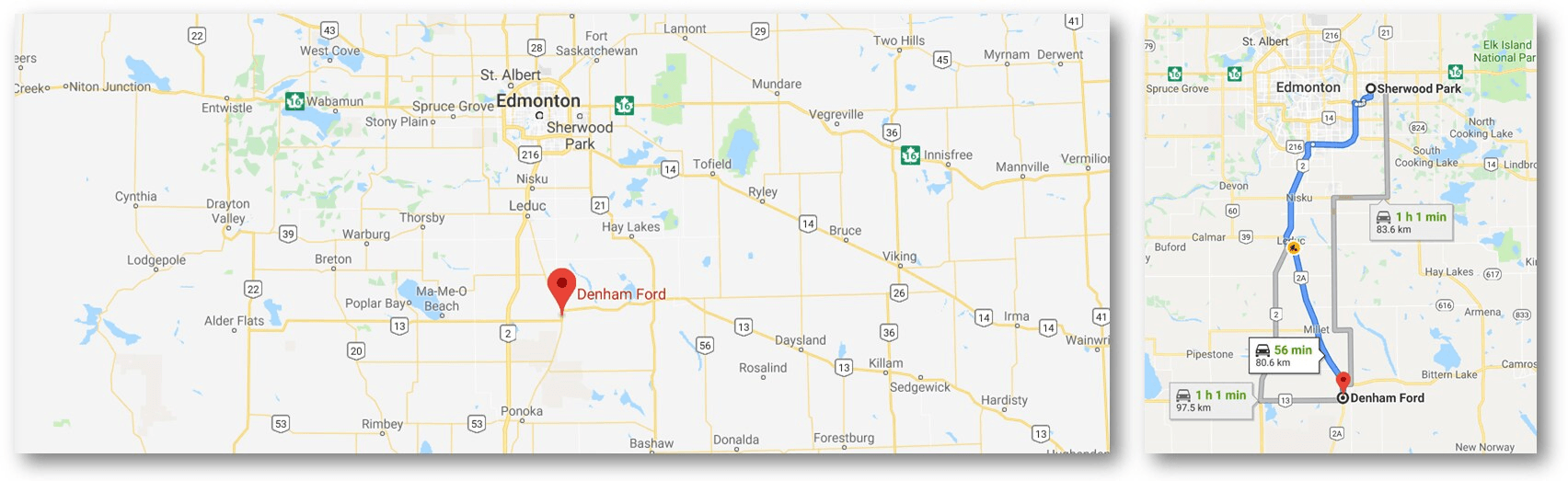 Denham Ford Directions from Sherwood, Ab